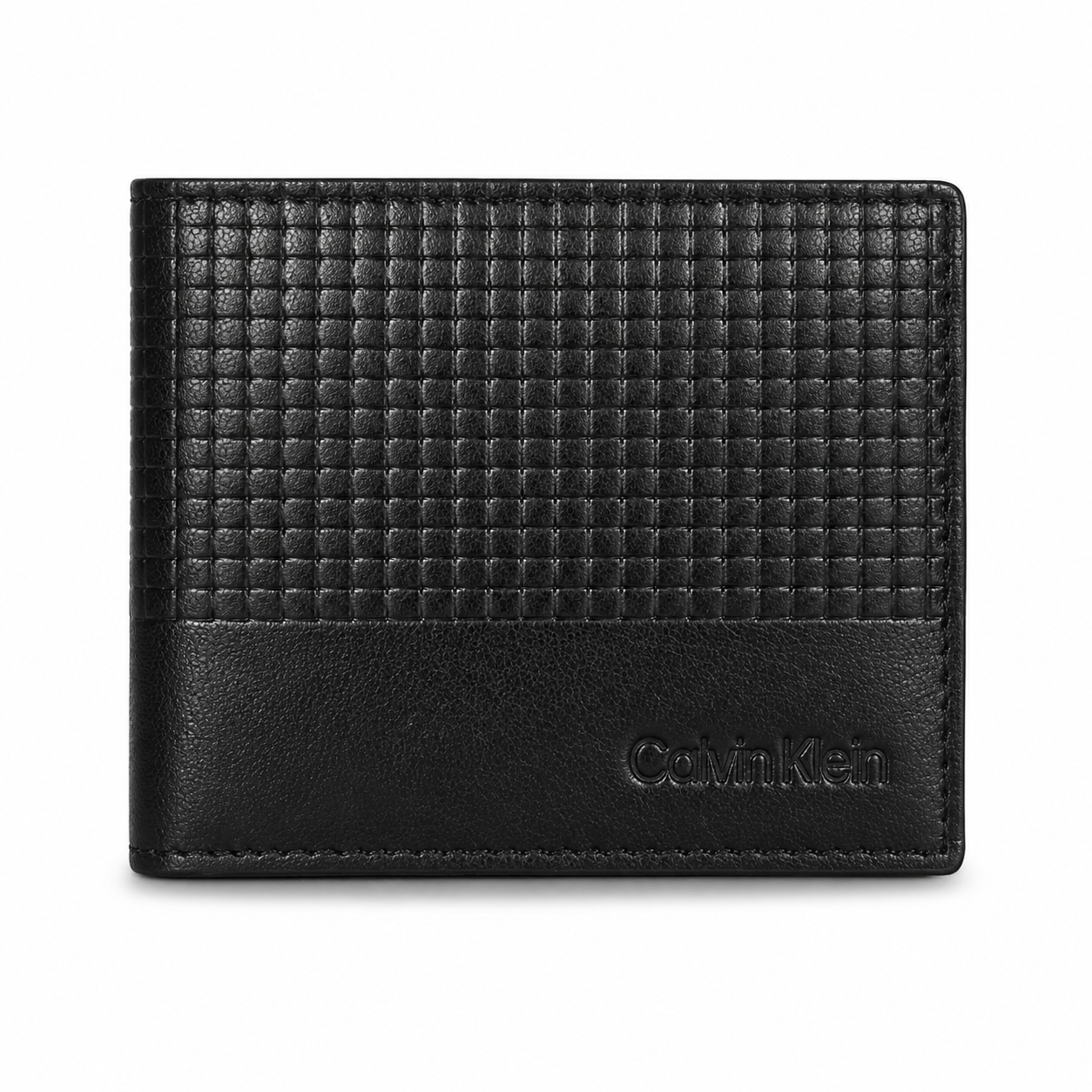Calvin Klein Men's Premium Black Textured Leather Wallet | Classic Bi-Fold Wallet