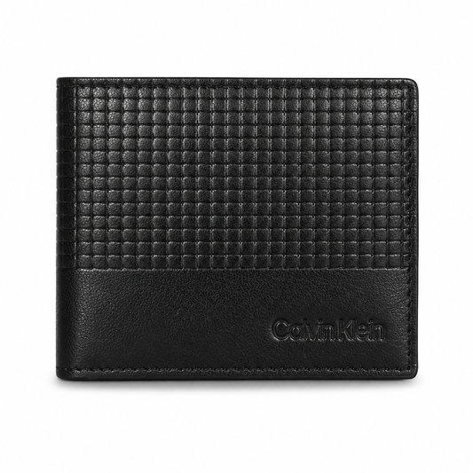 Calvin Klein Men's Premium Black Textured Leather Wallet | Classic Bi-Fold Wallet